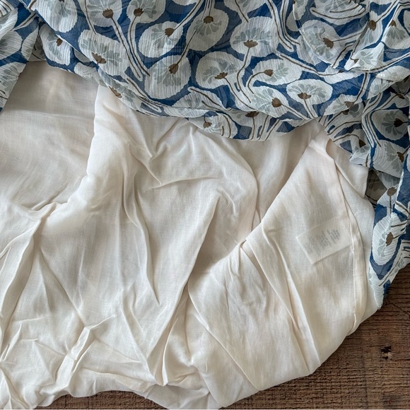 REBECCA TAYLOR Deco Fleur Silk Midi Dress Ruched High Neck Smock Waist Blue Sz 4 - Picture 5 of 14